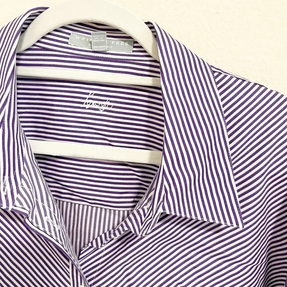 Foxcroft Purple and White Striped Button Down Shirt - Picture 4 of 7